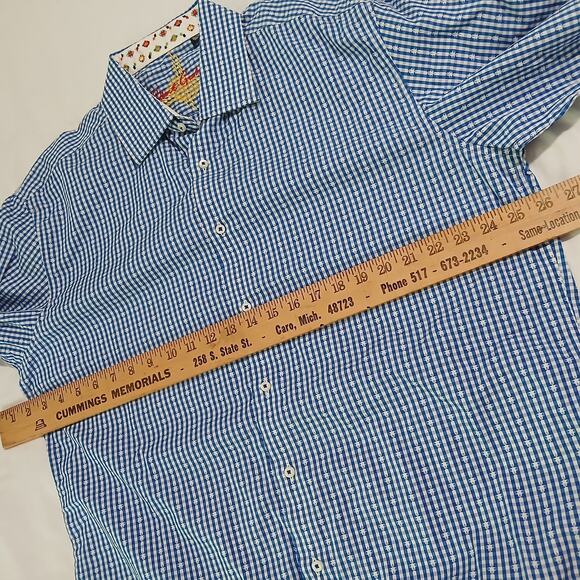 Robert Graham XL Flip Cuff Scrabble Tiles UNIQUE Blue/White Gingham Star Cotton - Picture 13 of 15